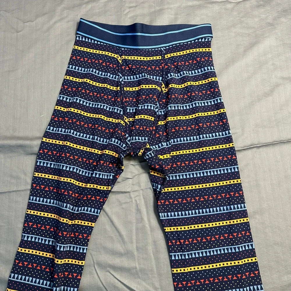 Bombas Mens Long John Sleep Pants Navy Blue Geometric Pattern Size S Modal Blend